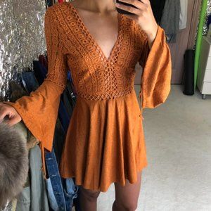 Moving Sale - Vintage Bohemian Burnt orange/camel colored suede crochet open bac